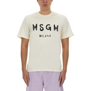 MSGM Brushstroke Logo T-Shirt Men WHITE T-Shirts